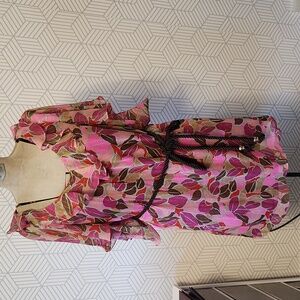 Milly of New York Pink Gold Floral Silk Mini Dress with Rope Belt Women's Size 8